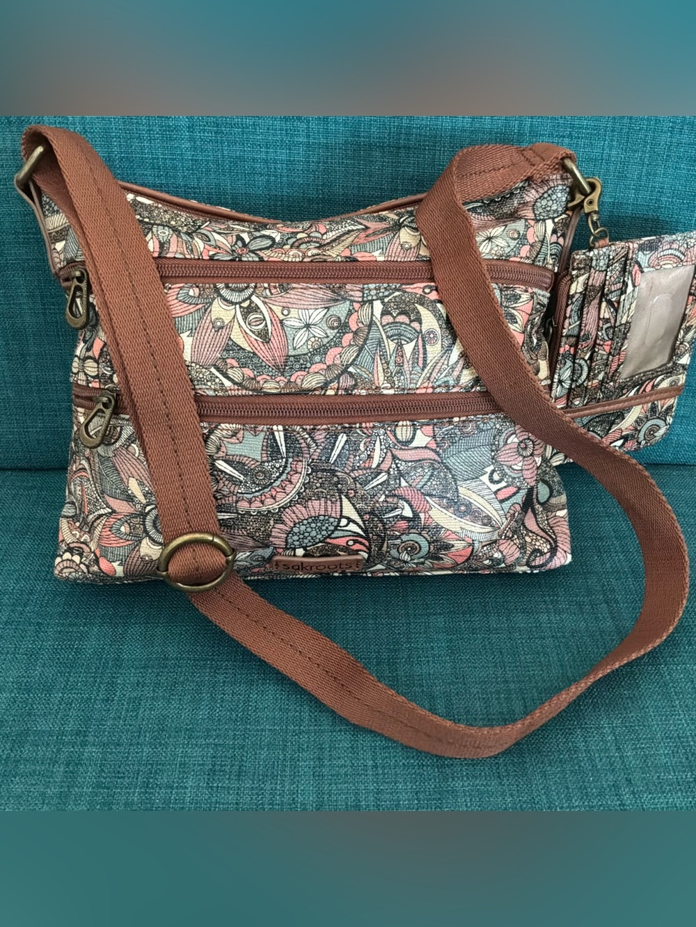 Sakroots Sienna Spirit Desert Crossbody Bag Artist Circle Flat Canvas+ID Wallet